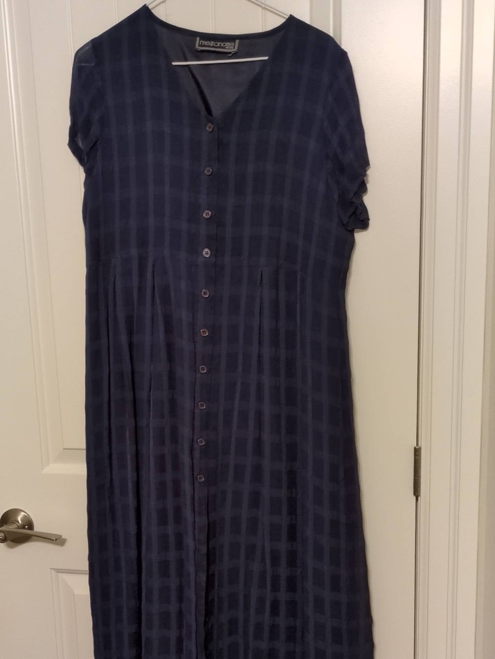 Mezzanine Navy Plaid Button-Front Maxi Dress